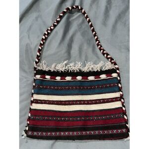 Navajo Fringed Southwestern Style Saddle Bag Horizontal Multicolor Striped‎